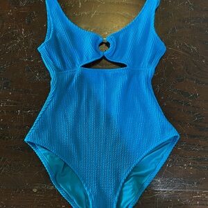 Aerie Blue Ribbed One Piece Swimsuit with Front Cutout